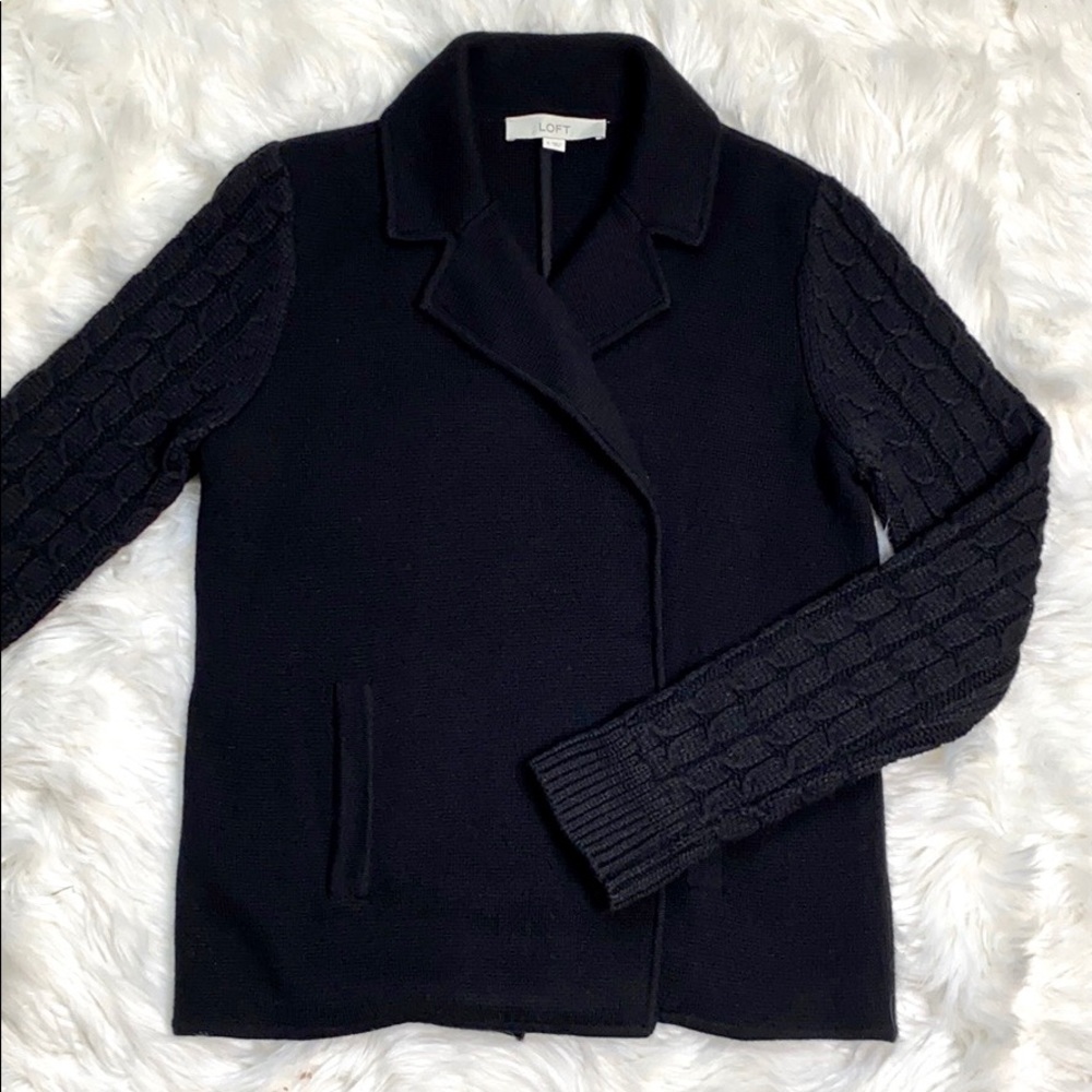 LOFT Collared Black Heavy Wool Mix Sweater Jacket